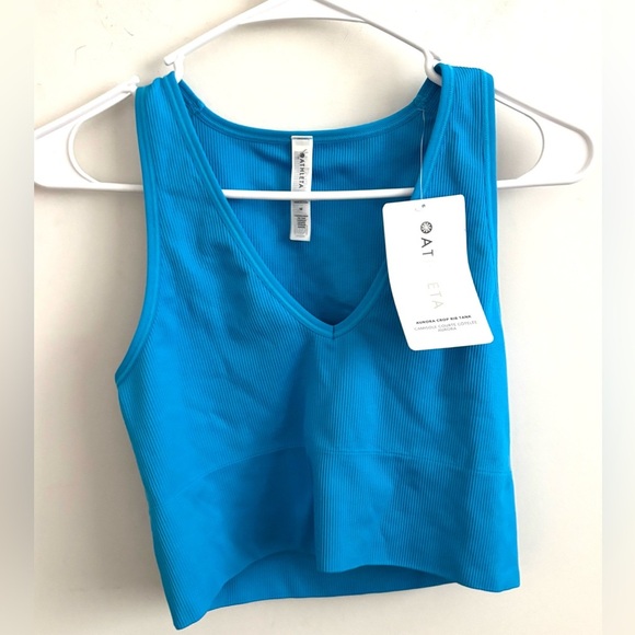 Athleta Crop Rib Tank Women’s Size M Santorini Blue V-Neck Active Wear Yoga - Picture 3 of 8